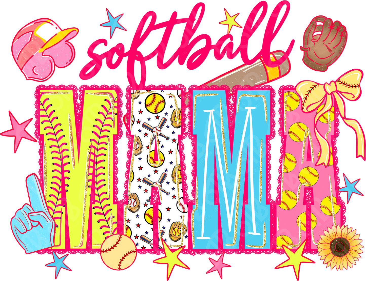 Softball Mama Preppy Neon DTF Transfer