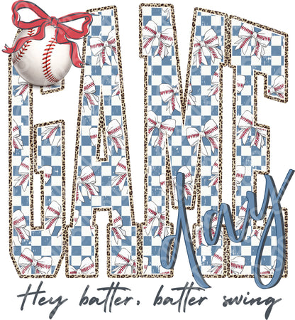 Baseball Game Day Checkered Coquette DTF Transfer