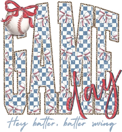 Baseball Game Day Checkered Coquette DTF Transfer