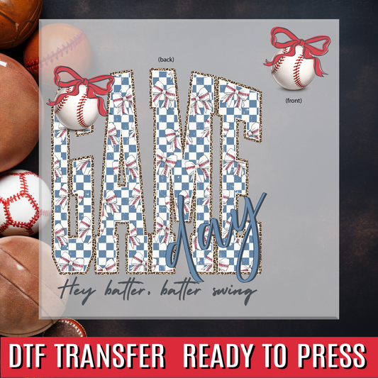 baseball Game Day Checkered Left Chest Full Back DTF Transfer