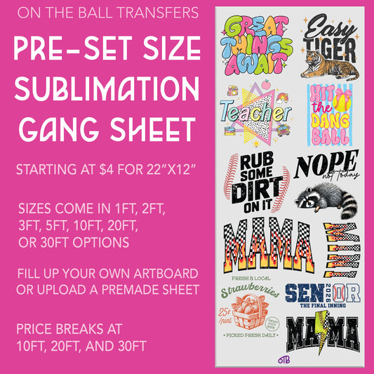 Custom Sublimation Gang Sheet - Pre-set sizes