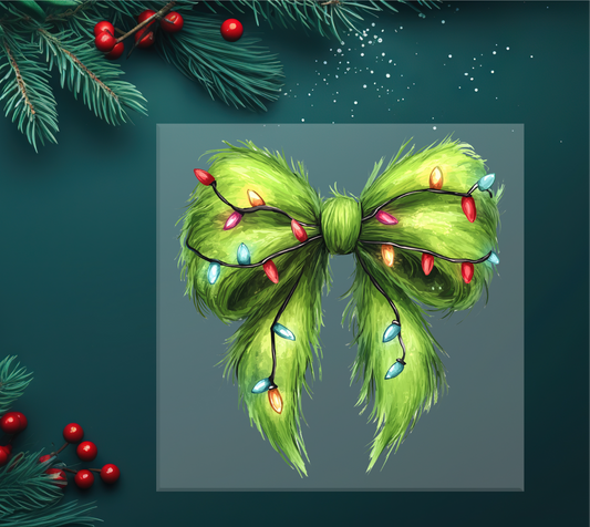 Green Fur Christmas Bow DTF Transfer