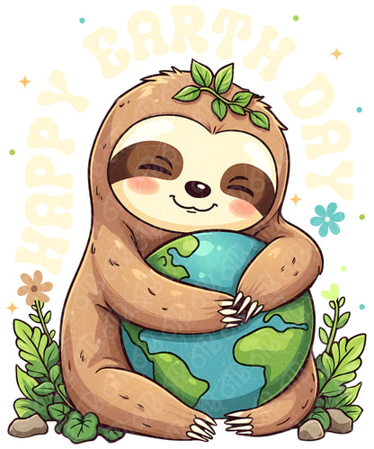 Happy Earth Day Sloth DTF Transfer