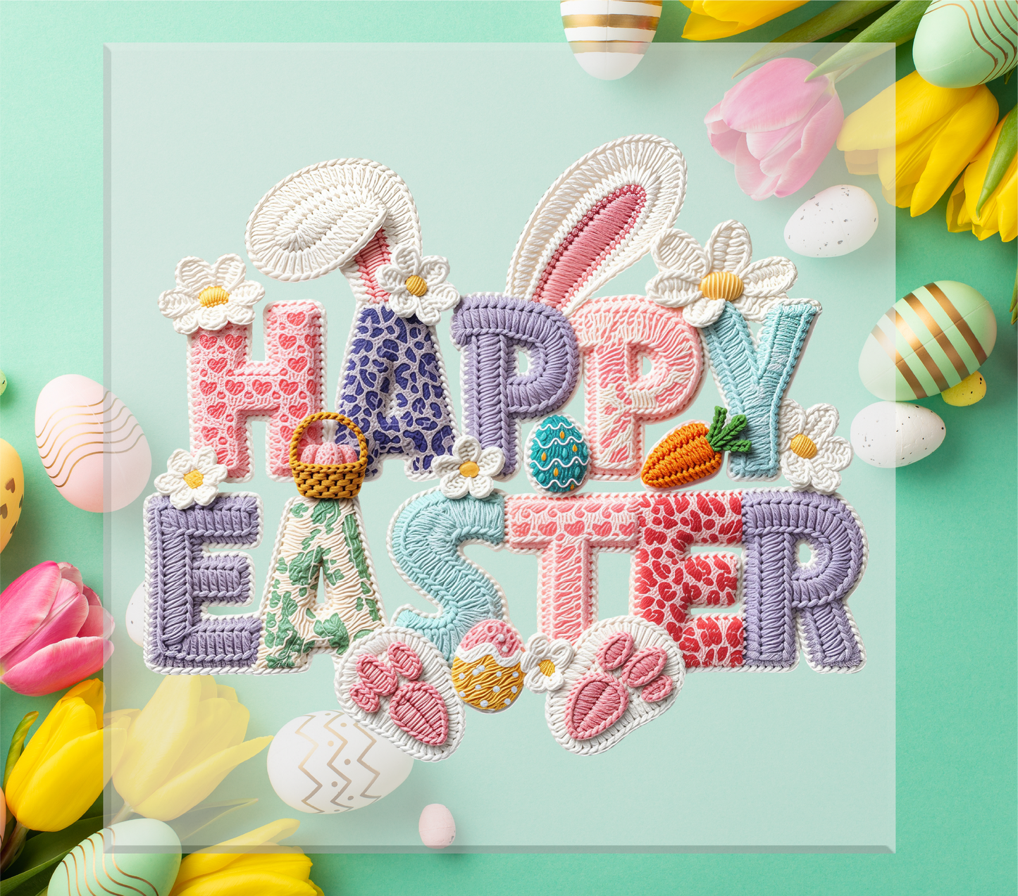 Happy Easter Faux Yarn DTF Transfer