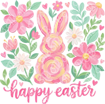 Painted Floral Bunny DTF Transfer