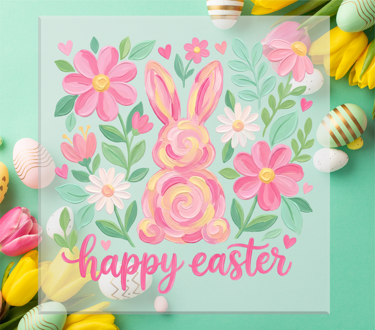 Painted Floral Bunny DTF Transfer