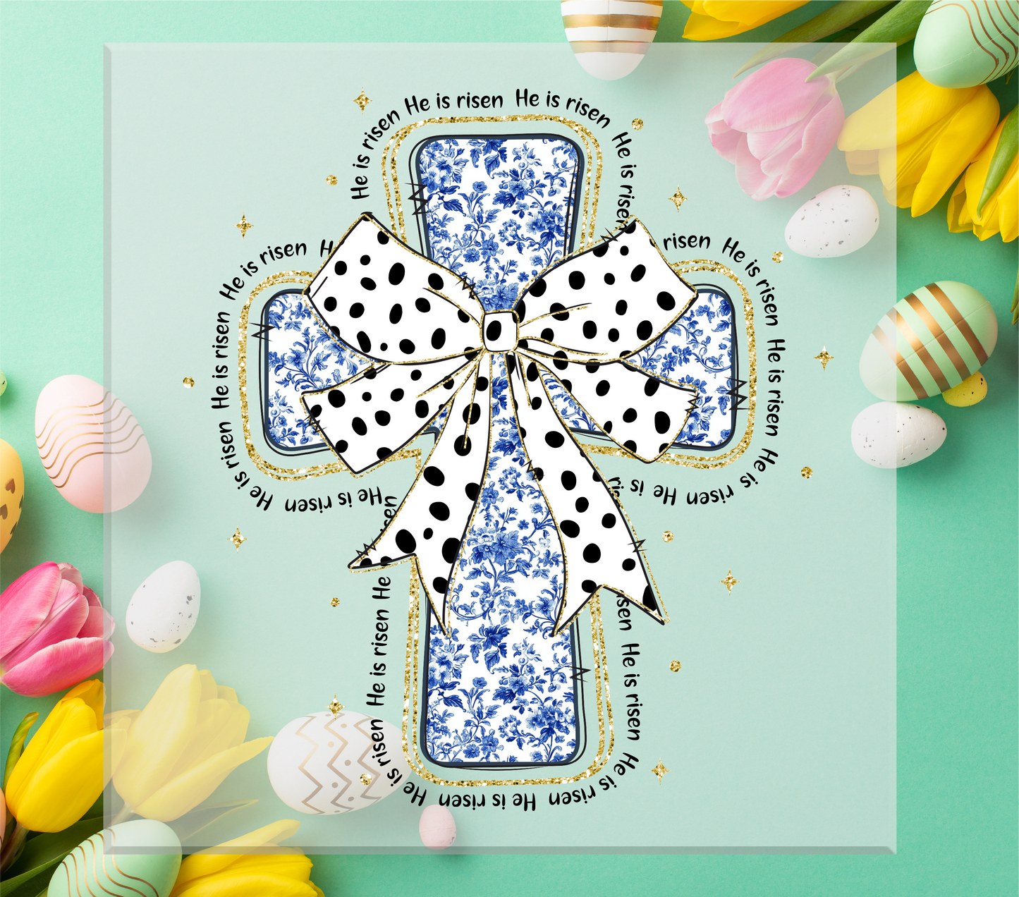 He is Risen Chinoiserie Cross DTF Transfer