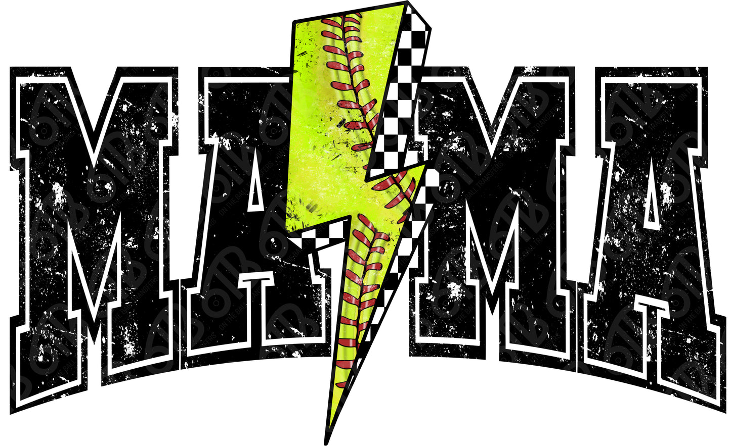 Mama Softball Lightning Bolt Grunge DTF Transfer