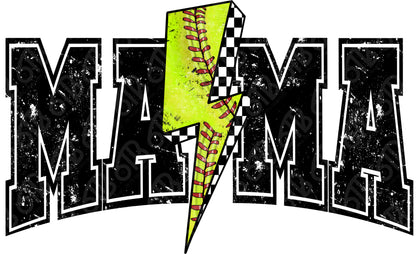 Mama Softball Lightning Bolt Grunge DTF Transfer