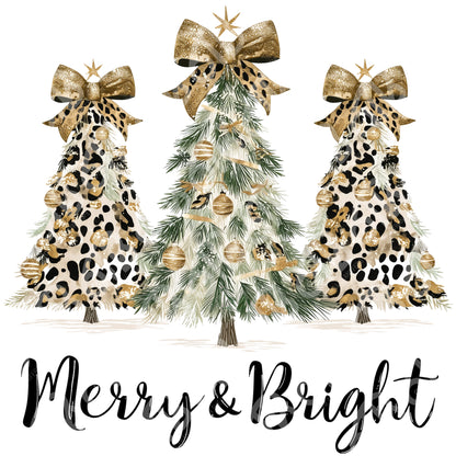 Merry and Bright Leopard Trees DTF Transfer