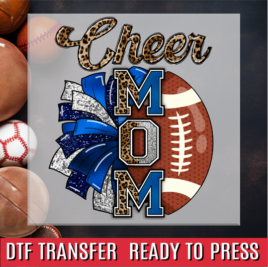 Football Cheer Mom Leopard Blue Silver DTF Transfer