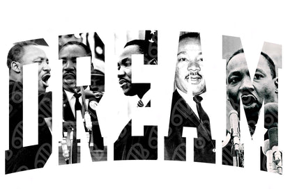 Collage of Martin Luther King Jr. with the word 'DREAM' in large letters.
