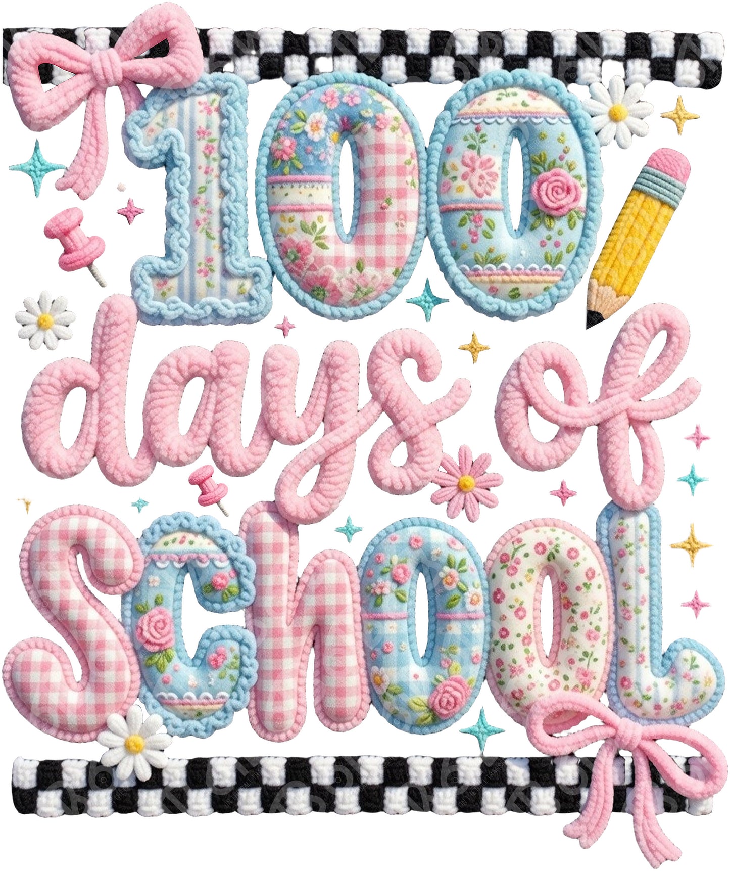 100 Days of School Faux Yarn DTF Transfer