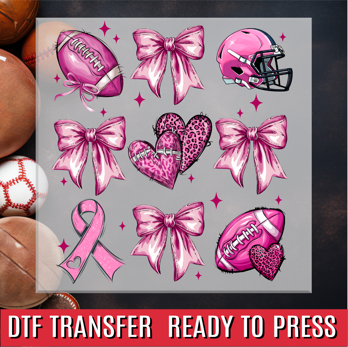Football Breast Cancer Awareness Coquette DTF Transfer