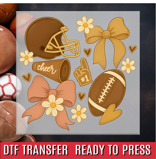 Football Cheer Preppy Coquette Brown and Gold DTF Transfer