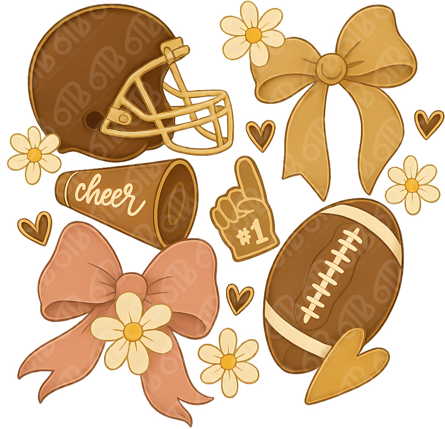 Football Cheer Preppy Coquette Brown and Gold DTF Transfer