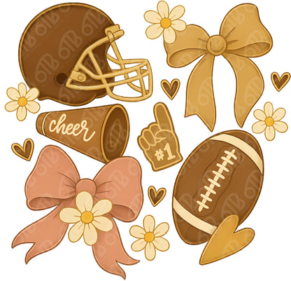Football Cheer Preppy Coquette Brown and Gold DTF Transfer