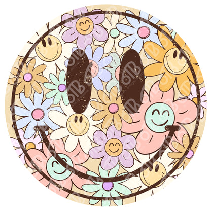 Floral Smiley DTF Transfer