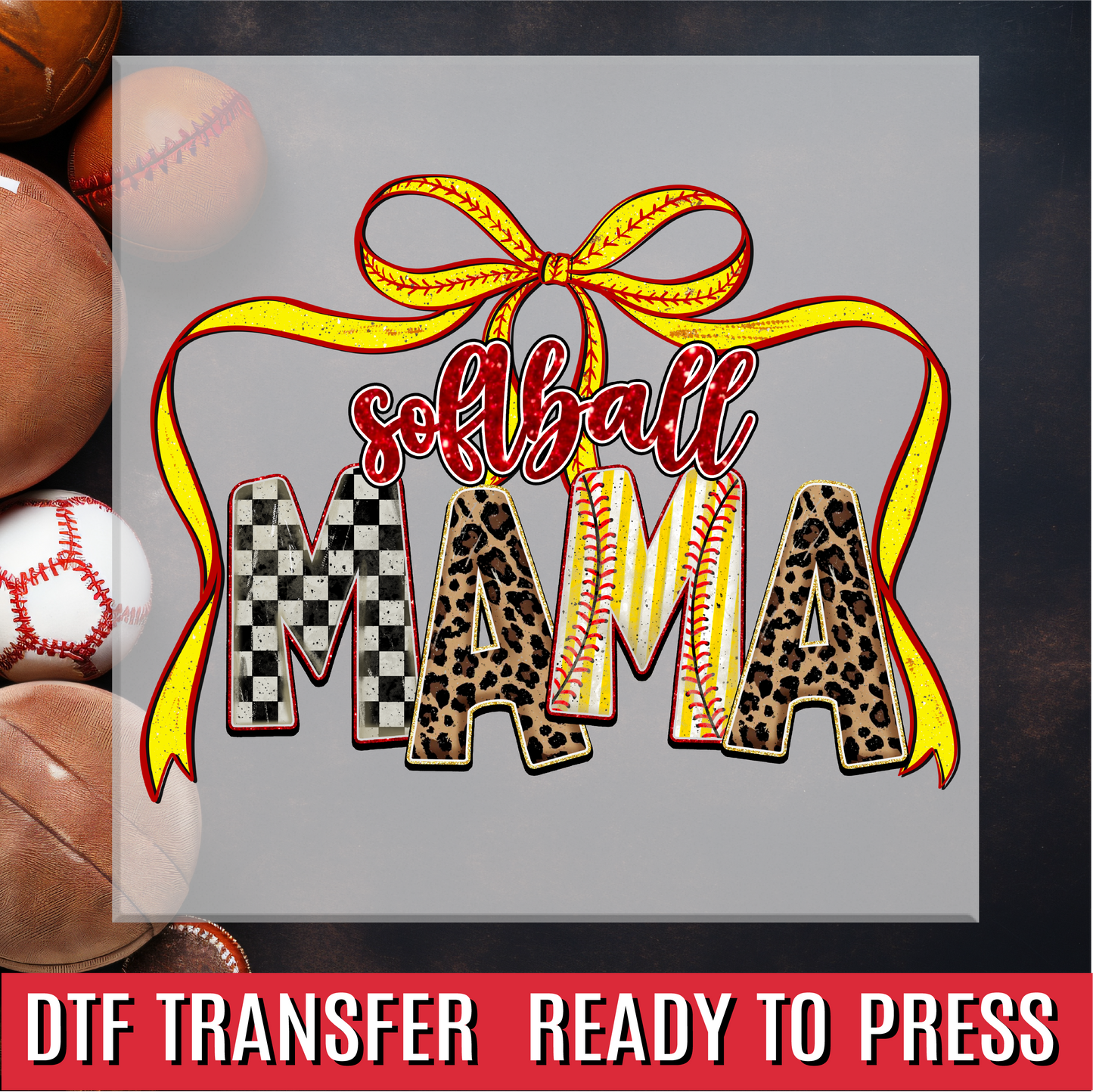 Softball Mama Bow DTF Transfer