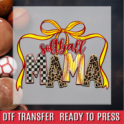 Softball Mama Bow DTF Transfer