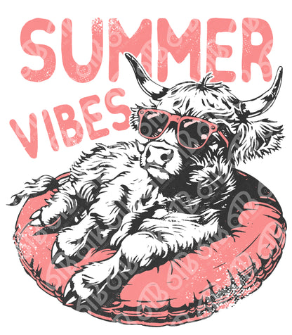 Summer Vibes Highland Cow DTF Transfer