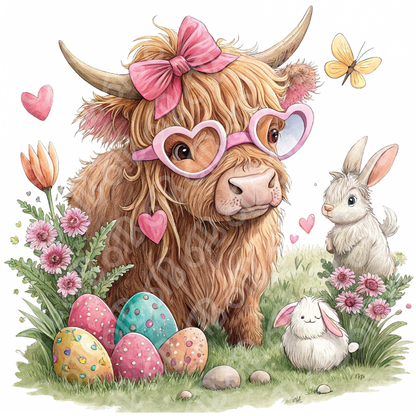 Easter Highland Cow DTF Transfer