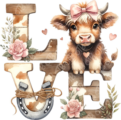 Highland Cow Love DTF Transfer