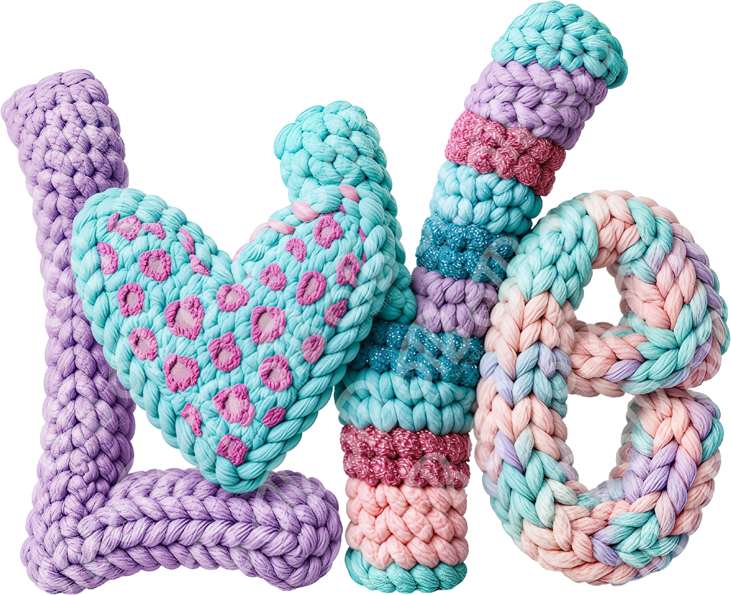 Purple and Blue Love Faux Yarn DTF Transfer