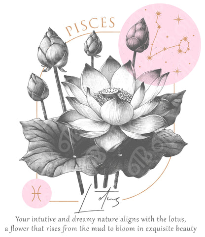 Pisces Zodiac Flowers DTF Transfer
