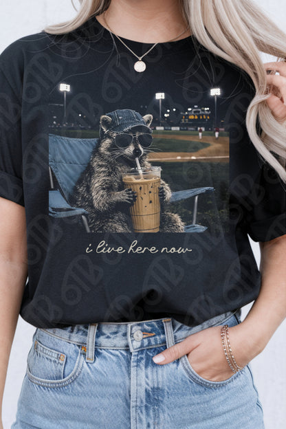 Halftone Raccoon I live Here Now DTF Transfer