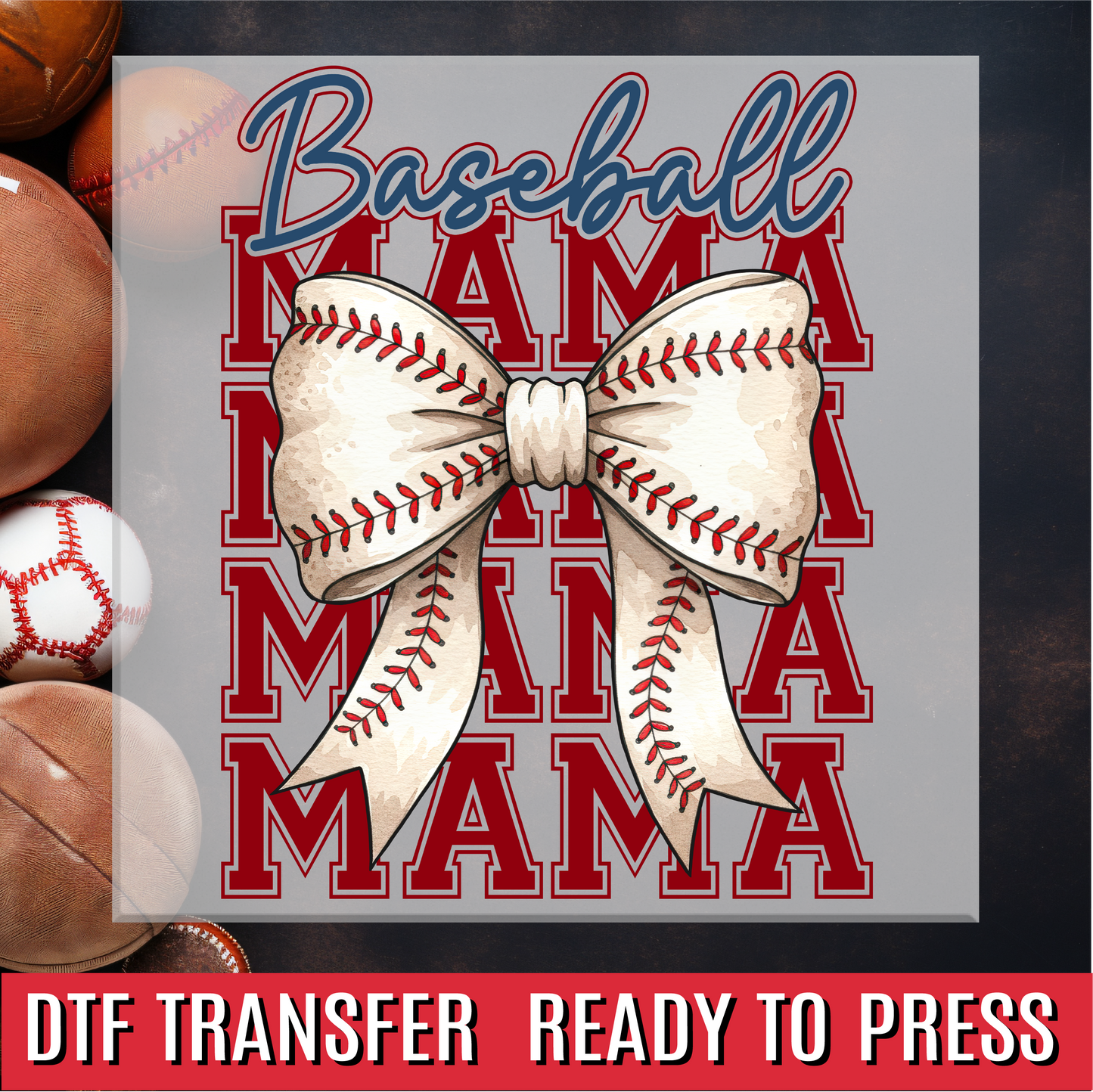 Baseball Mama Bow DTF Transfer