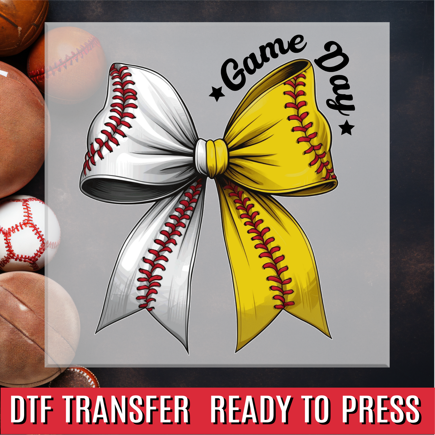 Baseball Softball Bow DTF Transfer