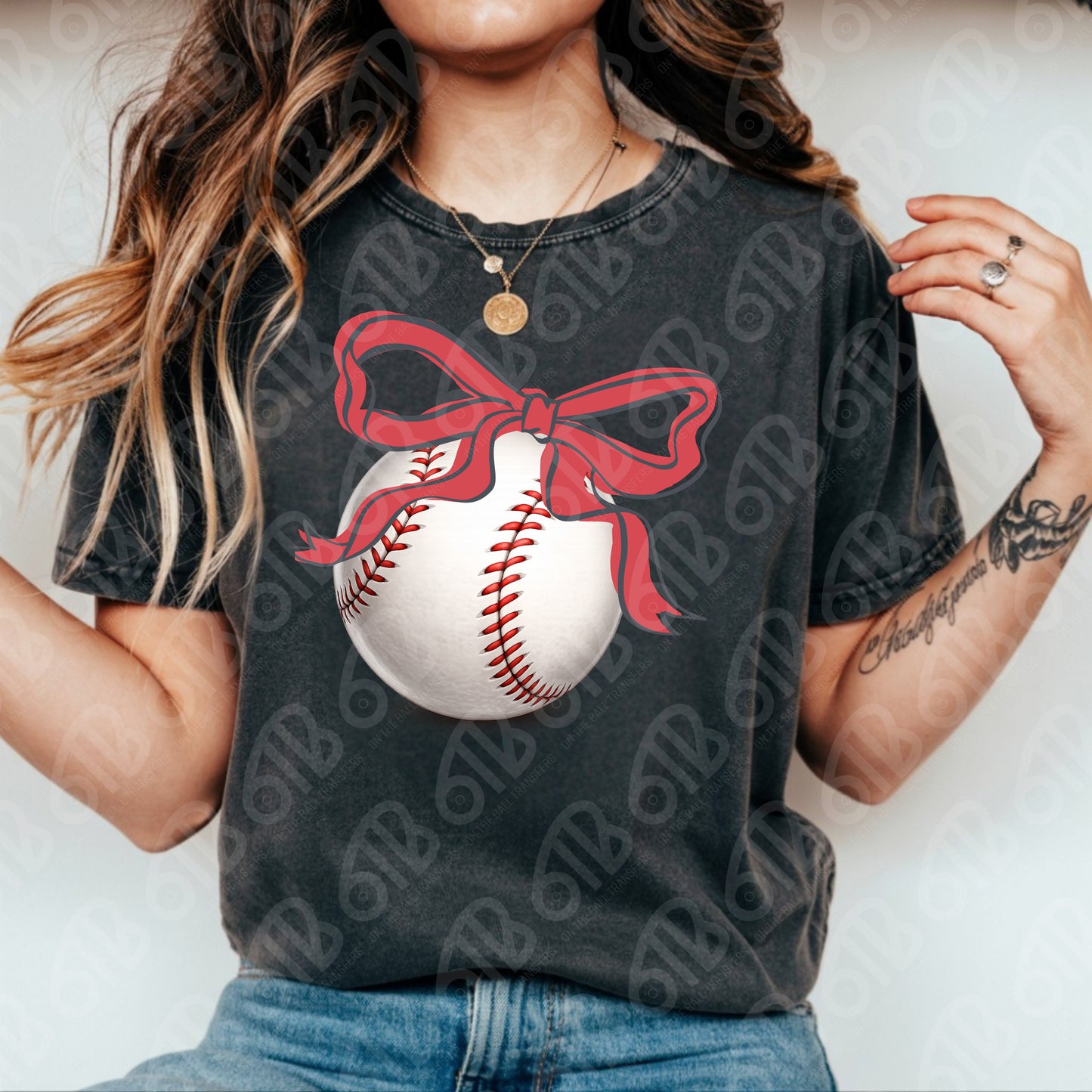 Baseball With Bow Coquette DTF Transfer