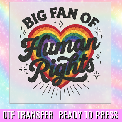 Big Fan Of Human Rights Rainbow Faux Yarn DTF Transfer
