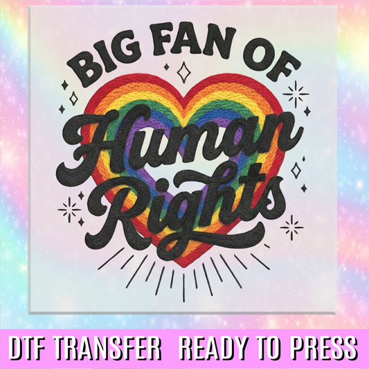 Big Fan Of Human Rights Rainbow Faux Yarn DTF Transfer