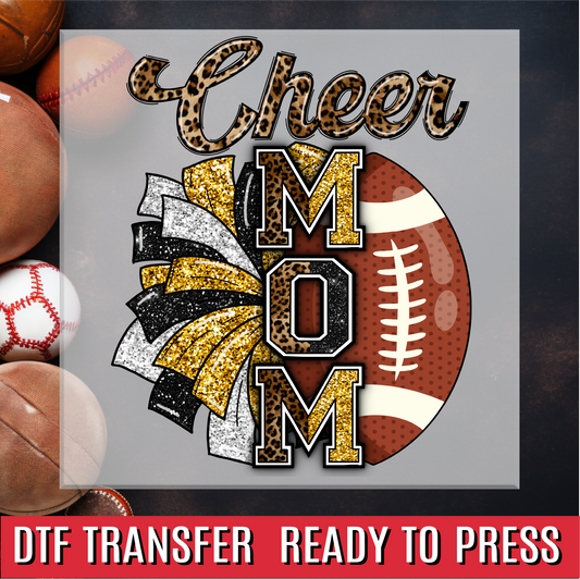 Cheer Mom leopard Black and Gold DTF Transfer