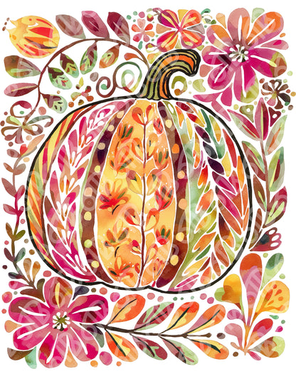 Boho Watercolor Pumpkin DTF Transfer