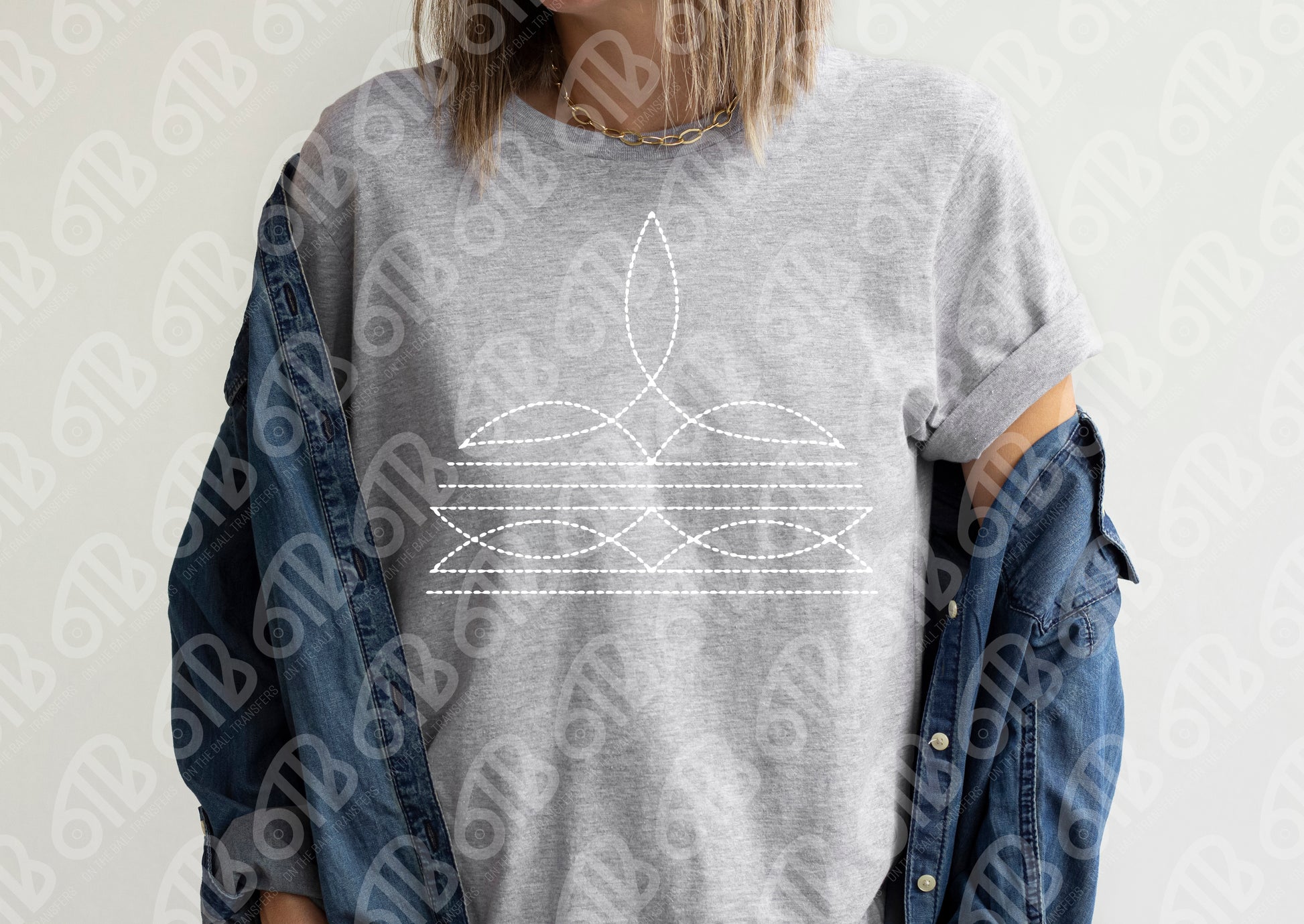 White Boot Stitch DTF Transfer , DTF Print , shirt mockup