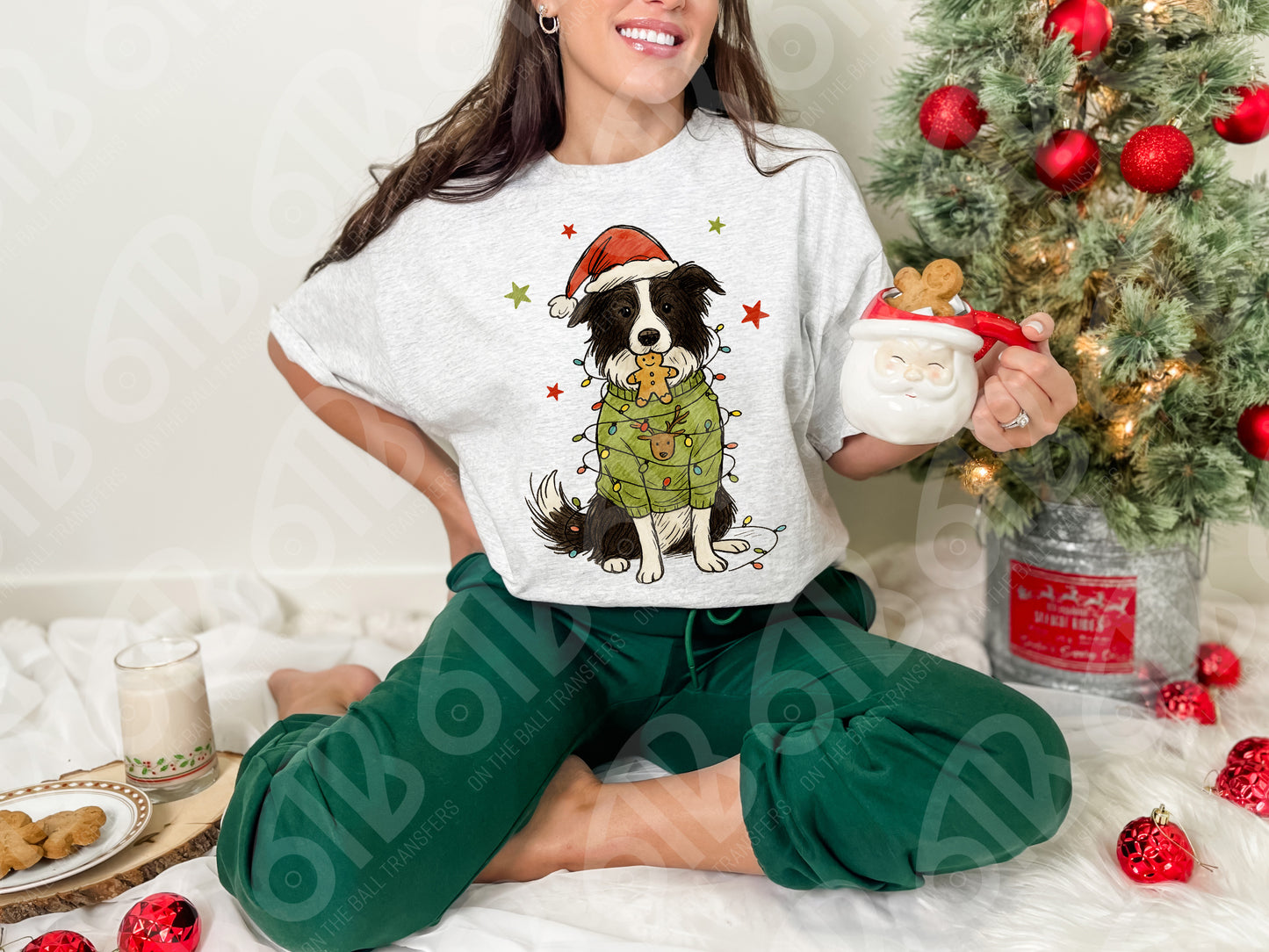 Border Collie Christmas DTF Transfer