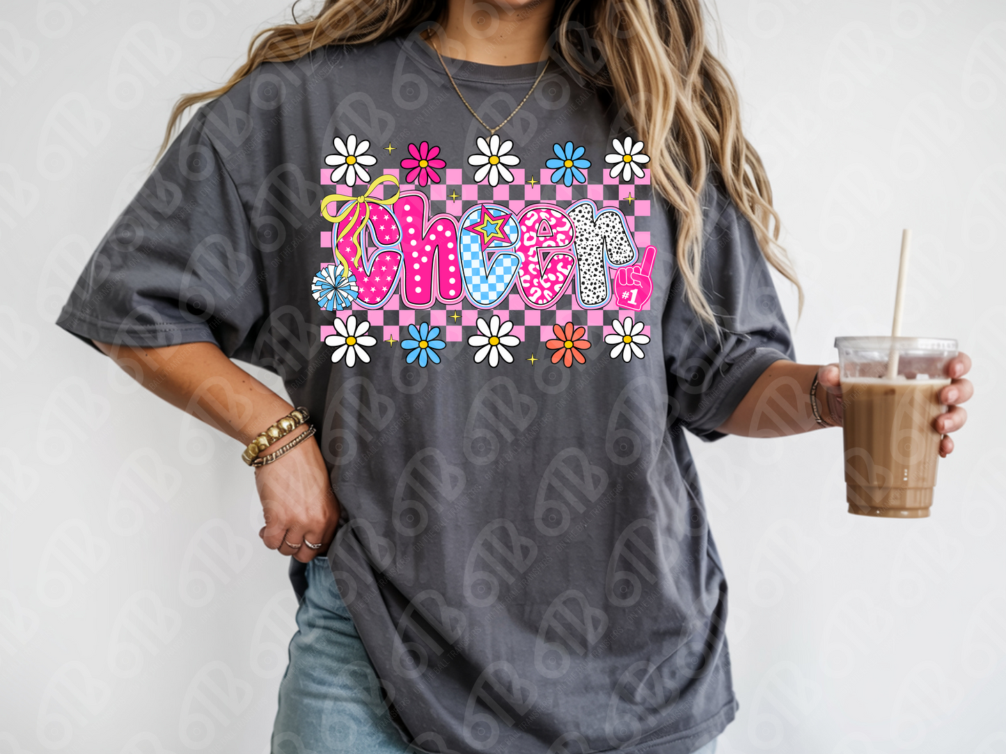 Cheer Checkered Floral DTF Transfer
