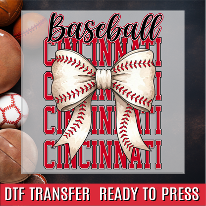 Cincinnati Baseball Bow DTF Transfer