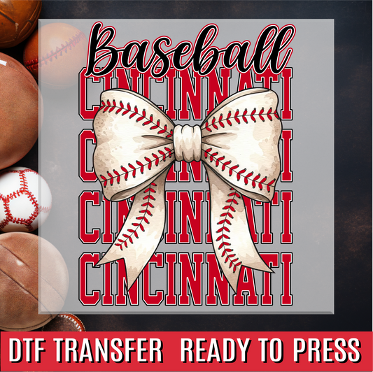 Cincinnati Baseball Bow DTF Transfer