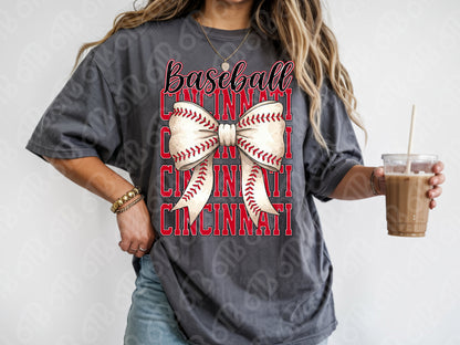 Cincinnati Baseball Bow DTF Transfer