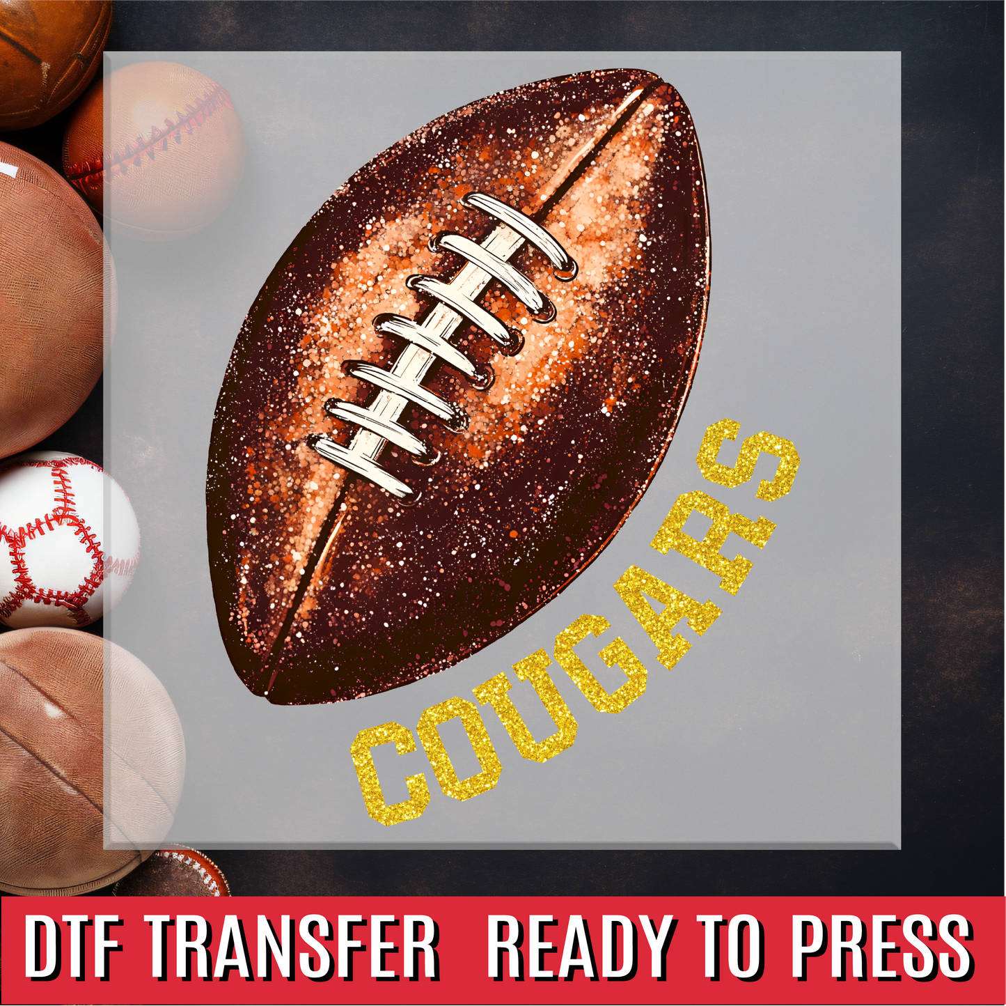Cougars Glitter Football DTF Transfer