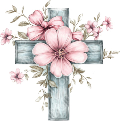 Floral Easter Cross DTF Transfer