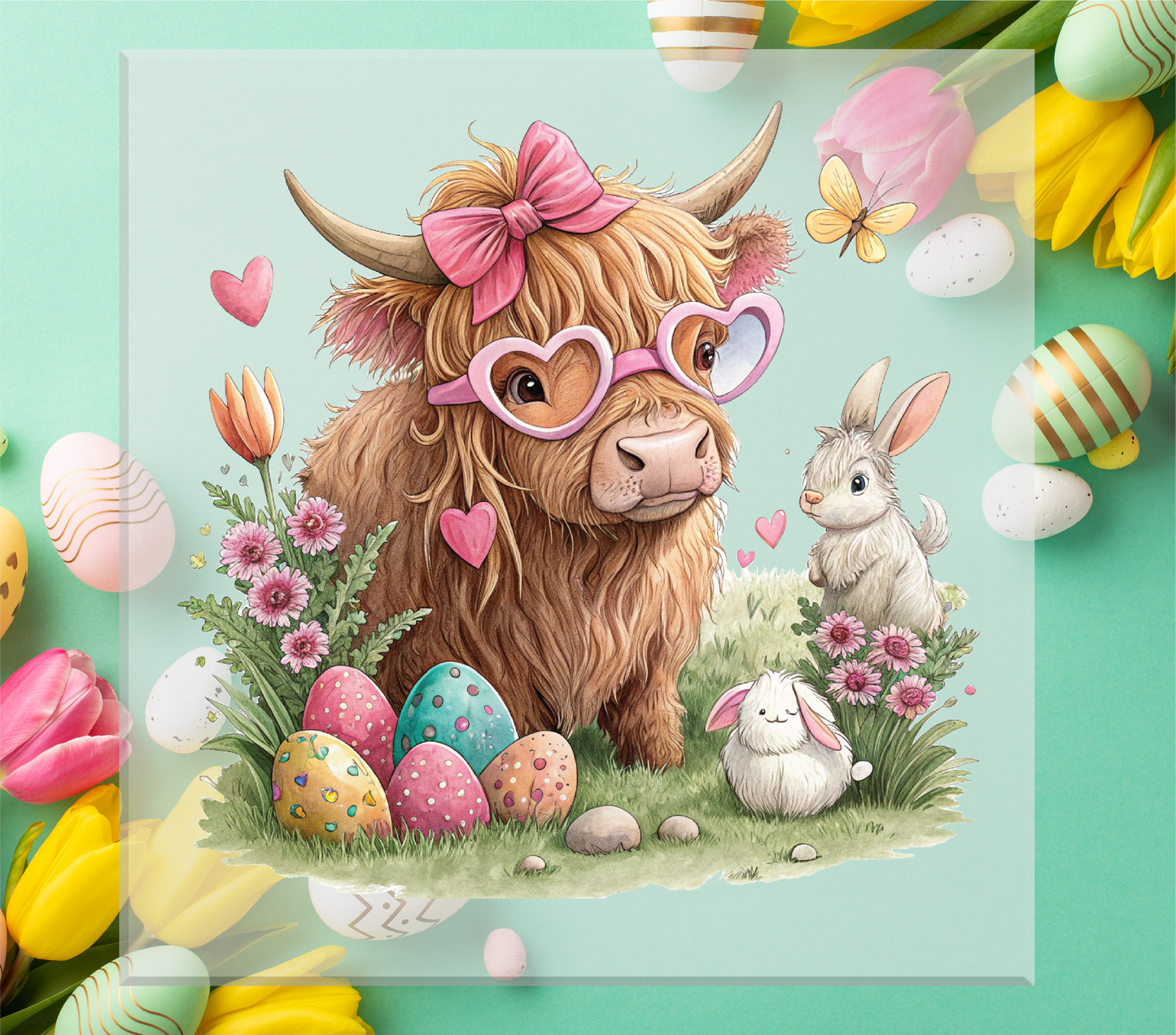Easter Highland Cow DTF Transfer