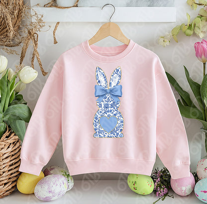 Blue Floral Chinoiserie Bunny DTF Transfer