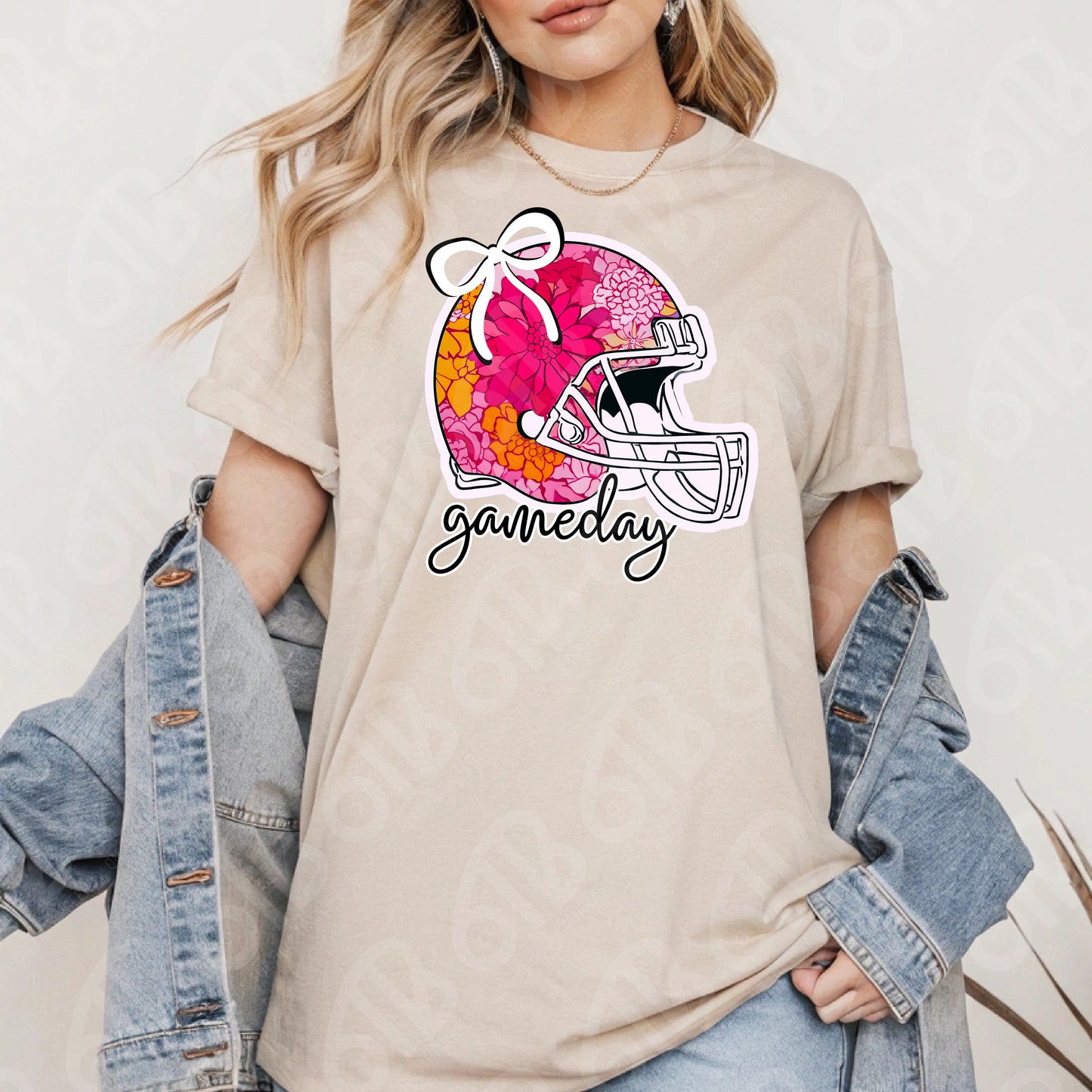 Pink Floral Football Helmet DTF Transfer