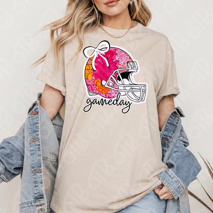 Pink Floral Football Helmet DTF Transfer