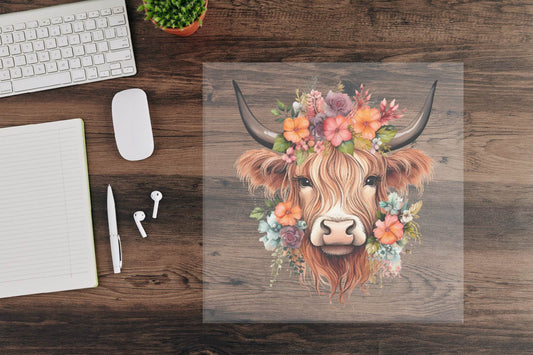 Floral highland cow dtf transfer, dtf print, transfer mockup